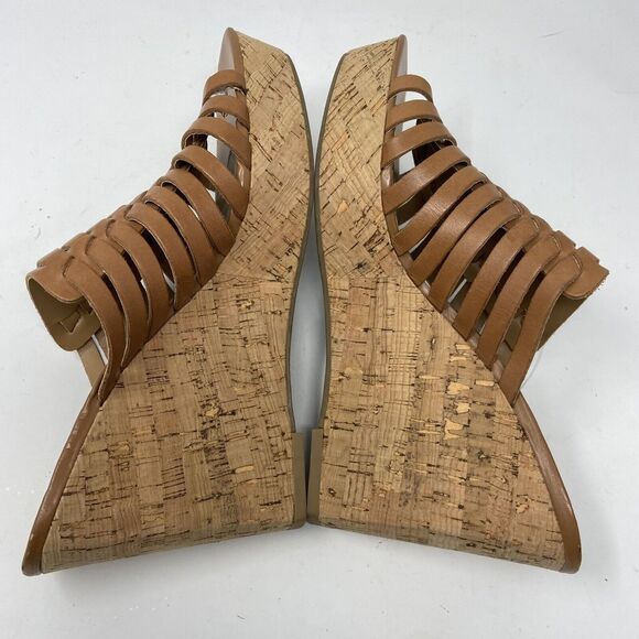 Franco Sarto Brown Leather Cork Wedge Heel Sandals Women Sz 10 - Picture 6 of 9